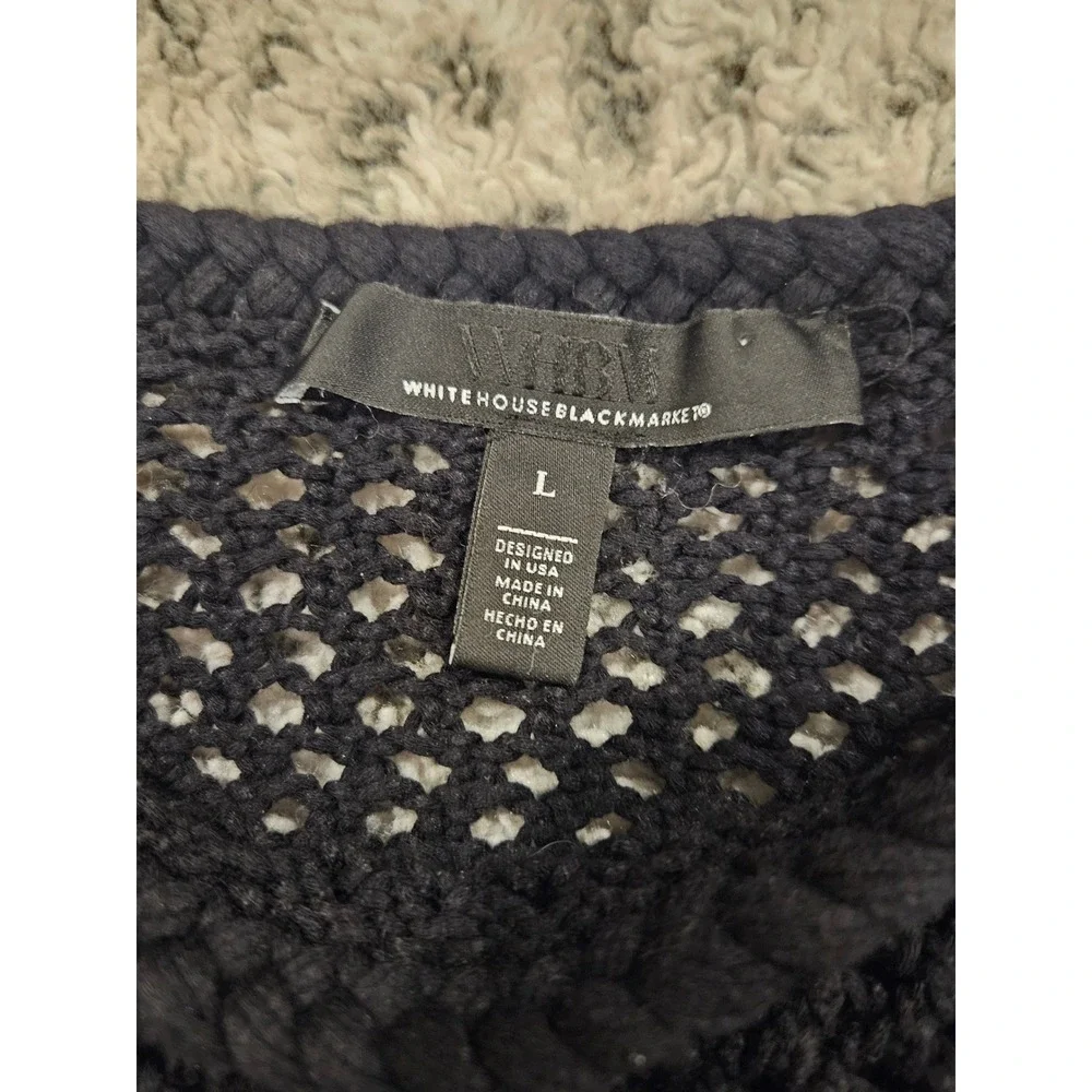 White House Black Market Black Open Knit Crochet Sweater Dolman Sleeve Large